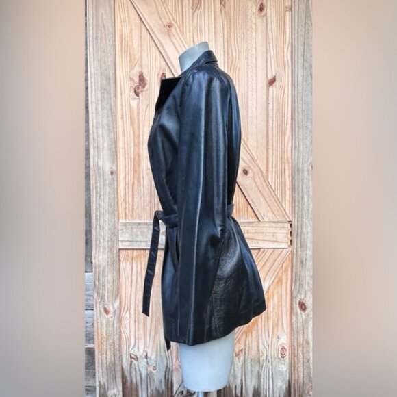 Vintage 90s Worthington Womens Black Mid Length Zip Belted Leather Jacket~L~ - Picture 3 of 7